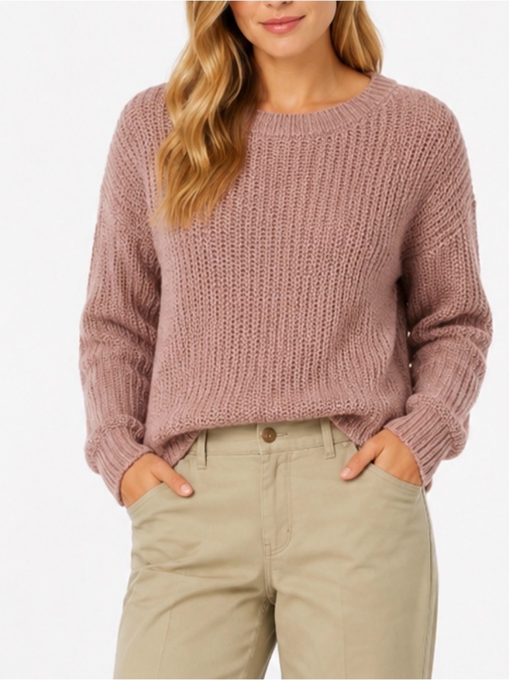VERONICA BEARD Leah Crewneck Pullover Open Knit Sweater - Rose Gold‎ - Size M